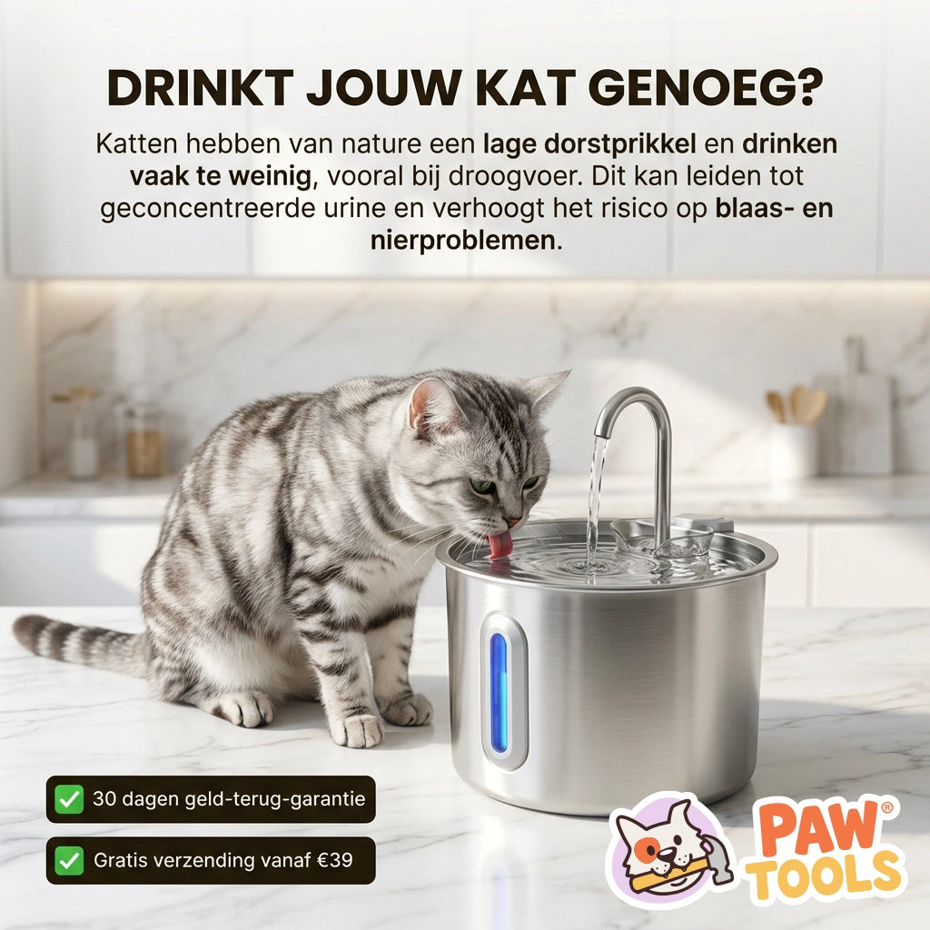 PawTools® AquaFlow - RVS Drinkfontein voor Katten